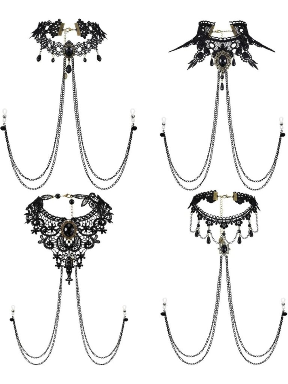 4 Pcs Non-Piercing Body Chain & Necklace Set - Boho Chic Jewelry Accessory